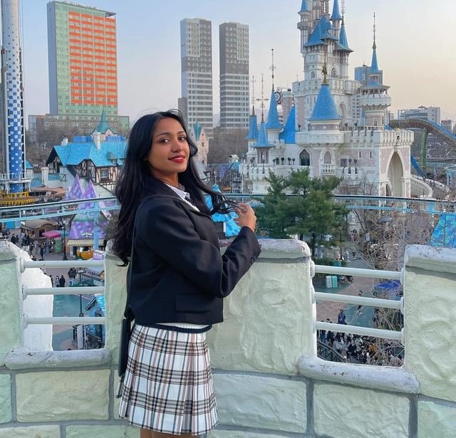 Ayeshma at a castle-themed amusement park in Seoul